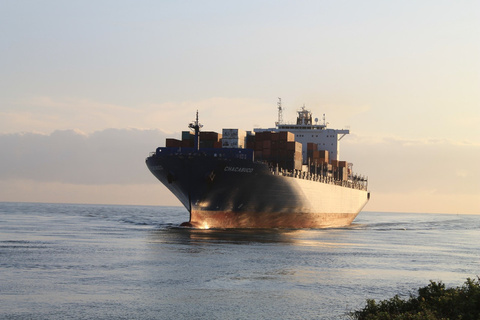 Cargo ship at sea representing shipping emissions