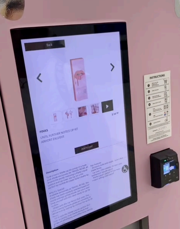 Touchscreen interface showing product details on the vending machine
